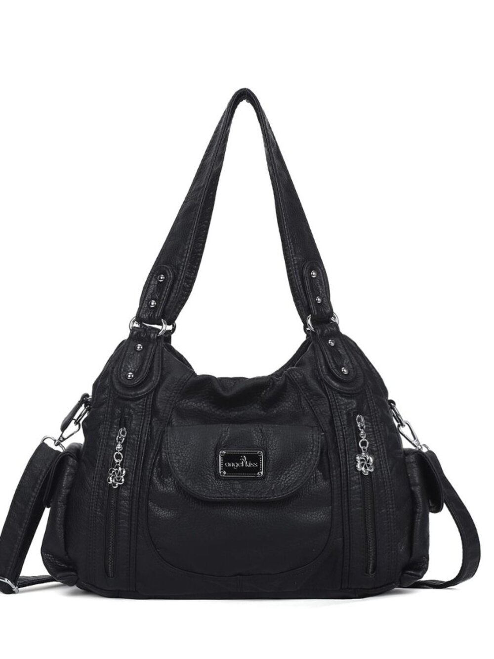 Women Handbags Shoulder Bags Washed Leather Satchel Tote Bag Mutipocket Hobo